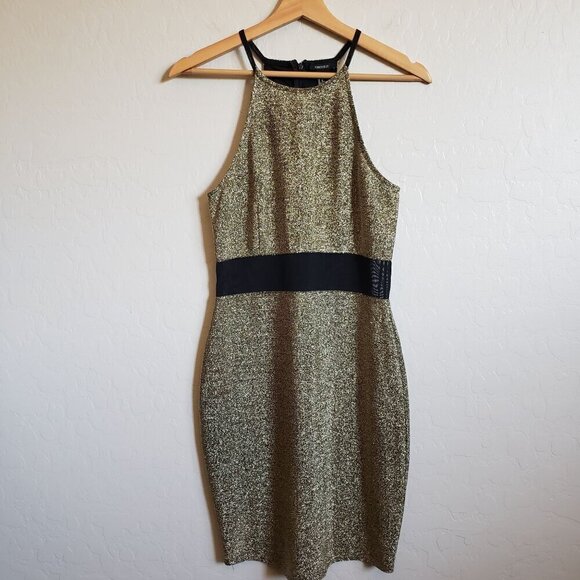 Forever 21 Glitter Sheer Panel Mini Dress Sparkle Gold/Black Size Women's Medium - Picture 1 of 10
